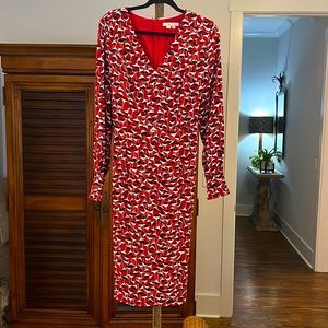 Red/Black/White Boden dress- midi length Size 10 - worn once
